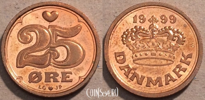Дания 25 эре 1999 год, KM# 868, 093-049
