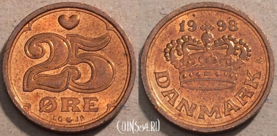Дания 25 эре 1998 года, KM# 868, 093-059