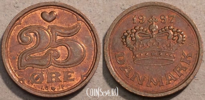 Дания 25 эре 1997 года, KM# 868, 093-060