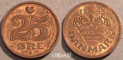 Дания 25 эре 1995 года, KM# 868, 093-061