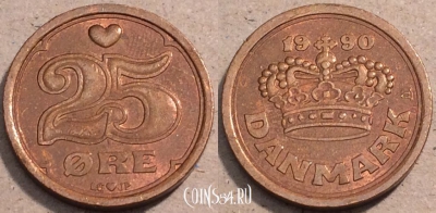Дания 25 эре 1990 год, KM# 868, 093-068