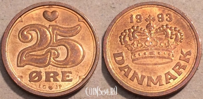 Дания 25 эре 1993 года, KM# 868, 093-069