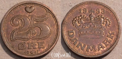 Дания 25 эре 1993 года, KM# 868, 093-070