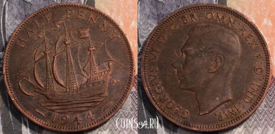 Великобритания 1/2 пенни 1944 года, KM# 844, 093-096
