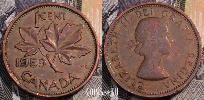 Канада 1 цент 1959 года, KM# 49, 093-103