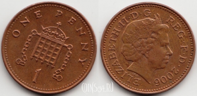 Великобритания 1 пенни 2006 года, KM# 986, 054-176