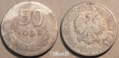 Польша 50 грошей 1957 года, Y# 48.1, 98-005