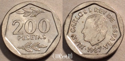 Испания 200 песет 1987 года, KM# 829, 098-060