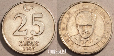 Турция 25 новых лир 2005 г., KM# 1167, 98-090