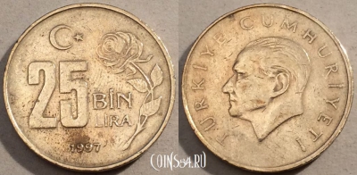 Турция 25.000 лир 1997 года, KM# 1041, 98-123