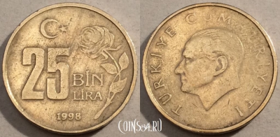 Турция 25.000 лир 1998 года, KM# 1041, 98-124