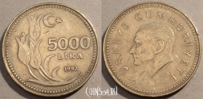 Турция 5.000 лир 1992 год, KM# 1025, 98-133