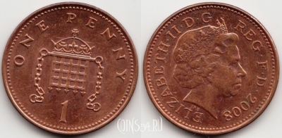 Великобритания 1 пенни 2008 года, KM# 986, 54-178