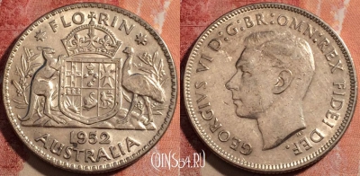 Австралия 2 шиллинга (флорин) 1952 года, Ag, KM# 48,