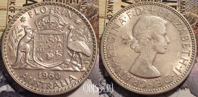Австралия 2 шиллинга (флорин) 1960 года, Ag, KM# 60,