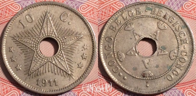 Бельгийское Конго 10 сантимов 1911 года, KM# 18, a137-055