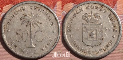 Бельгийское Конго Руанда-Урунди 50 сантимов 1955 года,