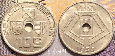 Бельгия 10 сантимов 1938 года, BELGIQUE-BELGIE, KM# 112, 142-063