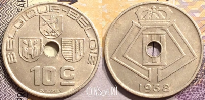 Бельгия 10 сантимов 1938 года, BELGIQUE-BELGIE, KM# 112, 144-115