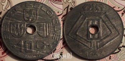 Бельгия 10 сантимов 1944 года, KM# 126, 066-005b