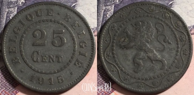 Бельгия 25 сантимов 1915 года, Король Альберт I, KM# 82, a081-094