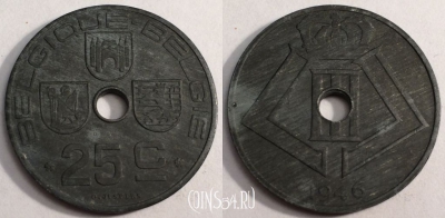 Бельгия 25 сантимов 1946 года, KM# 131, 67-044a