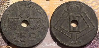 Бельгия 25 сантимов 1946 года, KM# 131, 142-027