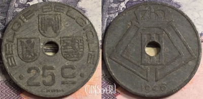 Бельгия 25 сантимов 1946 года, KM# 132, a082-002