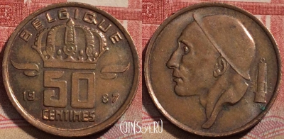 Бельгия 50 сантимов 1987 года, BELGIQUE, KM# 148, 216-134