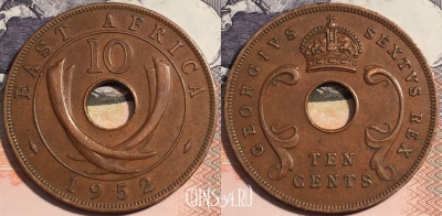 Восточная Африка 10 центов 1952 года, KM# 34, a141-053