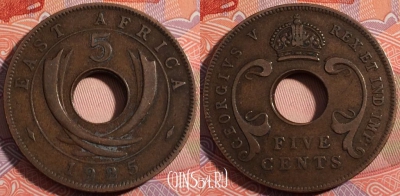 Британская Восточная Африка 5 центов 1925 года, KM# 18,