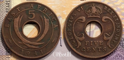 Британская Восточная Африка 5 центов 1941 года, KM# 25