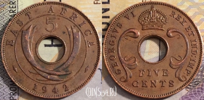 Британская Восточная Африка 5 центов 1942 года, KM# 25