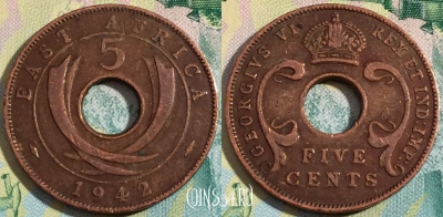 Британская Восточная Африка 5 центов 1942 года, KM# 25