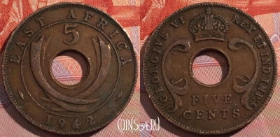 Британская Восточная Африка 5 центов 1942 года, KM# 25