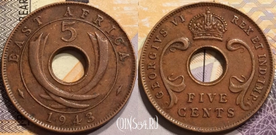 Британская Восточная Африка 5 центов 1943 года, KM# 25