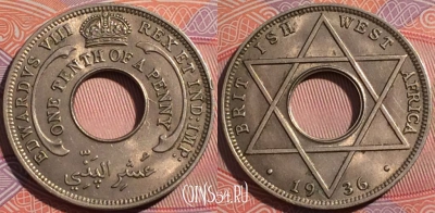 Британская Западная Африка 1/10 пенни 1936 года, KM# 7