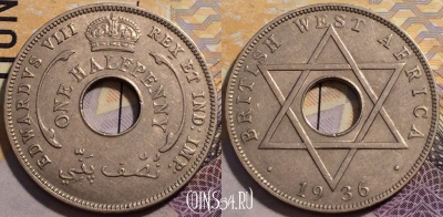 Британская Западная Африка 1/2 пенни 1936 года, KM# 15, 225-137