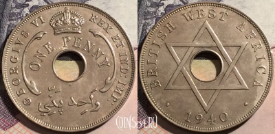 Британская Западная Африка 1 пенни 1940 года H, KM# 19