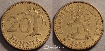 Финляндия 20 пенни 1987 года, KM# 47, 87-057a