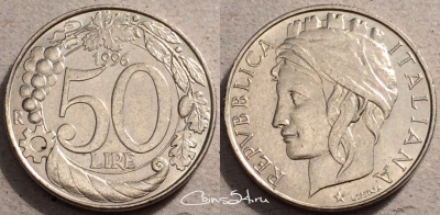 Италия 50 лир 1996 года, см. состояние, 87-067a