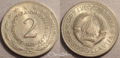 Югославия 2 динара 1972, см. состояние, 87-068a