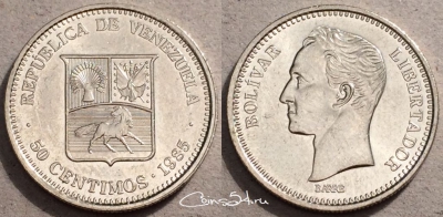 Венесуэла 50 сентимо 1985 года, Y# 41, 87-071a