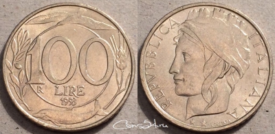 Италия 100 лир 1993 года, KM# 159, 87-072b