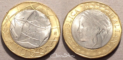 Италия 1000 лир 1997, см. состояние, 88-006