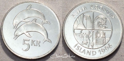 Исландия 5 крон 1996, см. состояние, 88-017