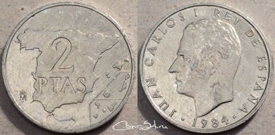 Испания 2 песеты 1984 года, см. состояние, 88-027