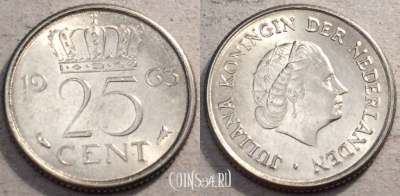 Нидерланды 25 центов 1963 года, KM# 183, 088-034