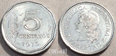 Аргентина 5 сентаво 1973 года, KM# 65, 88-043