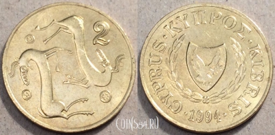 Кипр 2 цента 1994 года, KM# 54.3, 088-046